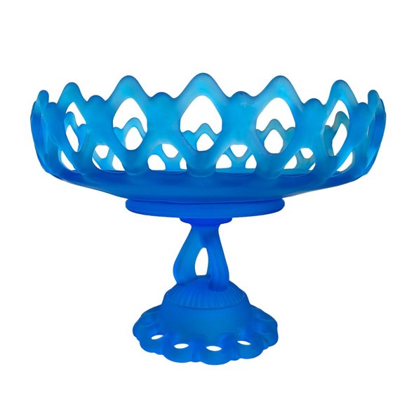 Vintage Westmoreland Elegant Glass Blue Satin Mist Doric Open Lace Console Set - Picture 2 of 16